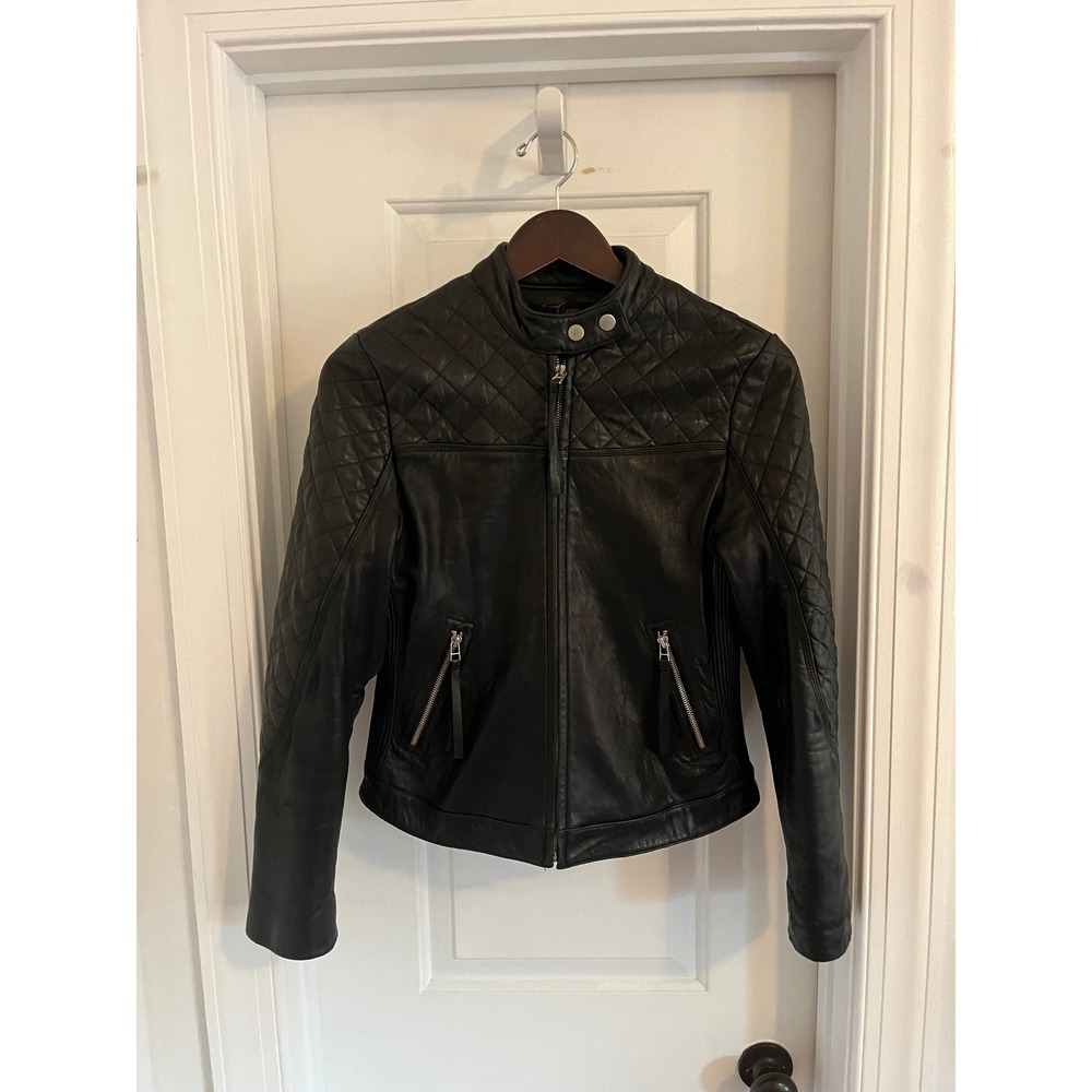 Moda International Black Lamb Leather‎ Quilted Moto Jacket